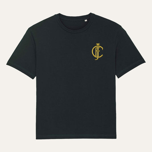 Black T-shirt with Gold Embroidered JFC logo